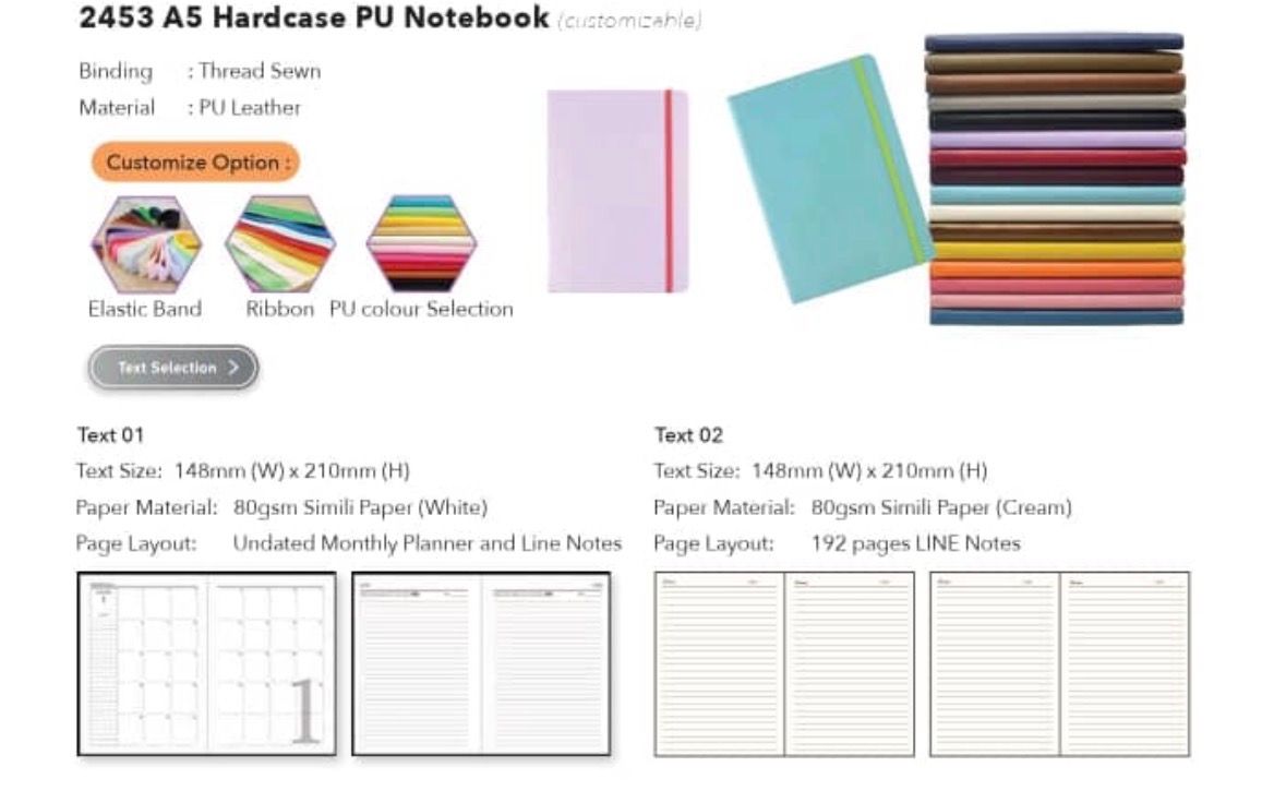 Hardcase PU Notebook PU Leather148mm X 210mm (Printing UV LOGO)