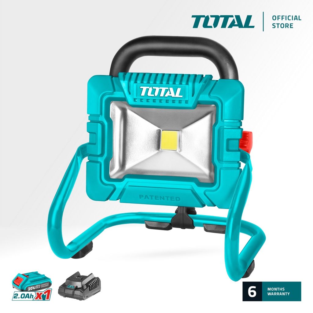 TOTAL LI-ION PORTABLE LAMP (900-1800 LUMENS/20W/20V) WITH 360 DEGREE + HOOK + 2.0AH BATTERY + CHARGER P20S TWLI20258