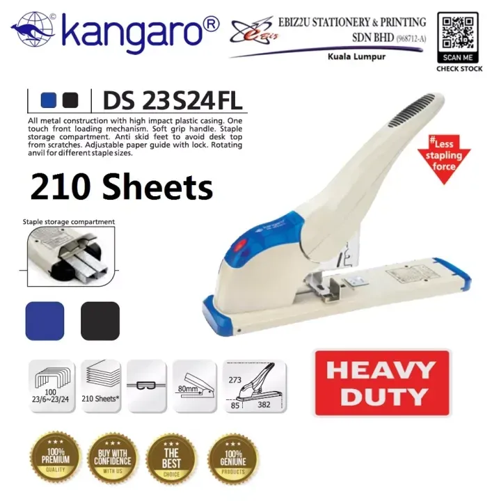 Kangaro DS-23S24FL Heavy Duty Stapler - 210 sheets (alat pengokot, kawat, stapler paper, Heavy Duty Stapler, Heavy Duty Staplers, Kangaro Stapler)