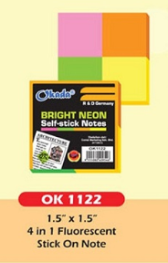 Okada Sticky Note 4 in1 Fluorescent OK1122 1.5" x 1.5" / Okada / Sticky Note / Label / 1.5" x 1.5" / Fluorescent / OK1122 / Okada Sticky Note 4 IN 1 Fluorescent