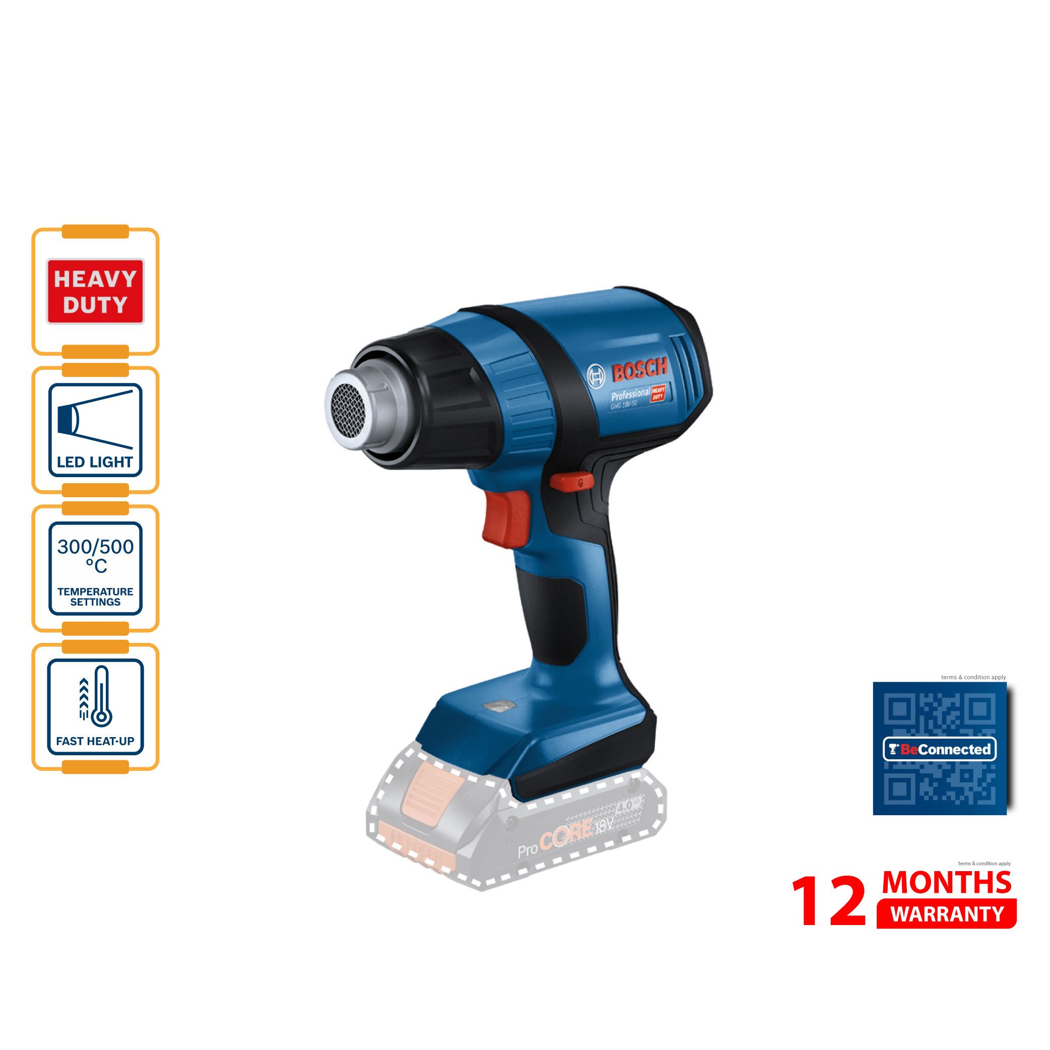 BOSCH GHG 18V-50 Cordless Heat Gun (Solo) - 06012A6580