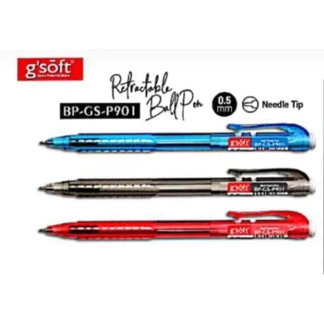 GSOFT RETRACTABLE BALL PEN 0.5MM (RED) 25PCS/BOX