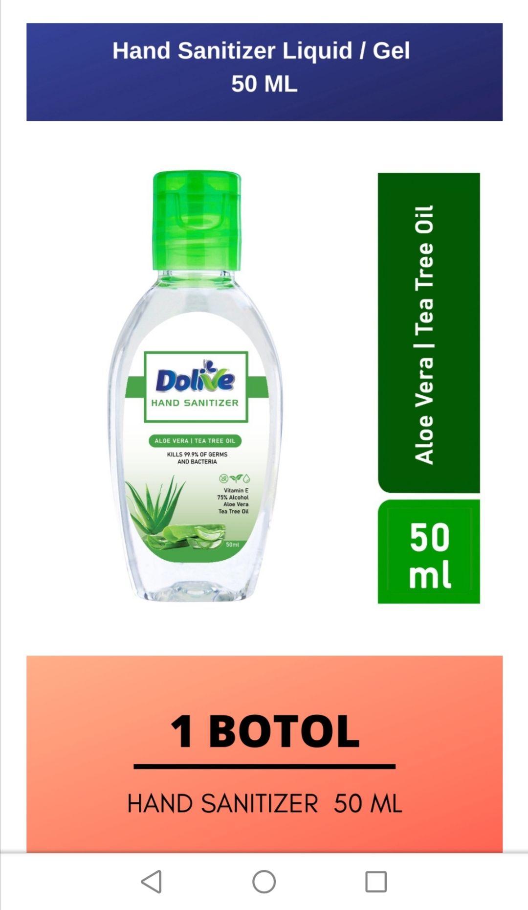 Dolive Hand Sanitizer - 50ml (Mengandungi Aloe Vera & Tea Tree Oil)