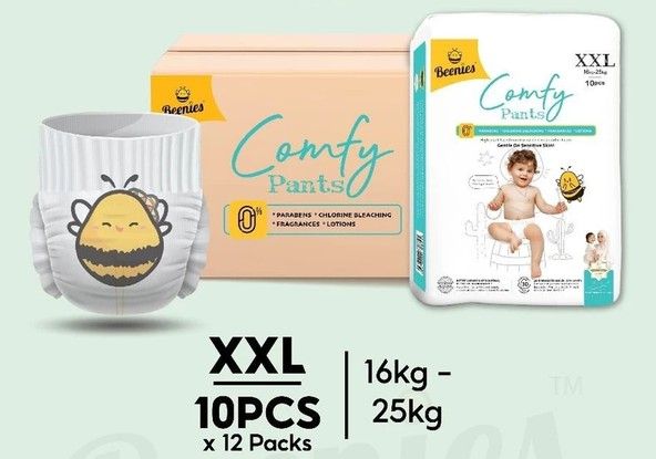Beenies Comfy Pants CONVENIENCE Pack Lampin Bayi Jenis Seluar Pek Kemudahan / Baby Diapers Pants M-XXL 12 Packs 1 Carton XXL10 Pants 1Ctn New SL-11100-11103-NEW-CTN-KK