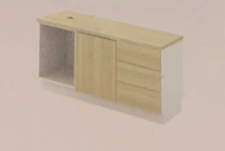 OPEN SHELF +SWINGING DOOR(R)+FIXED PEDESTAL 3D
