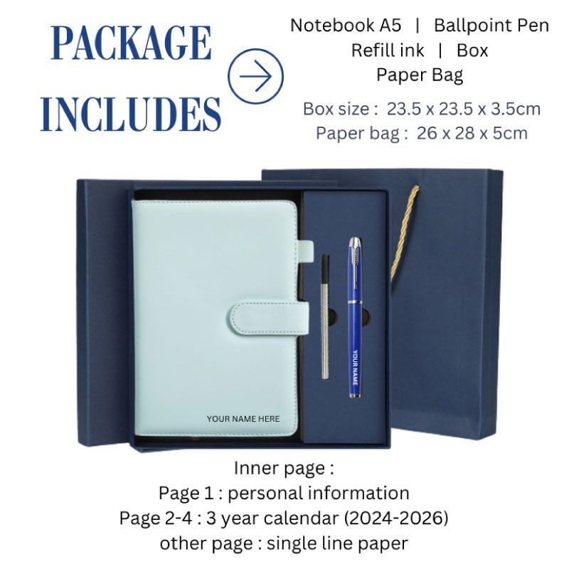 OEM A5 Diary Notebook Gift Set with Box & Pen (Custom Book Engrave)