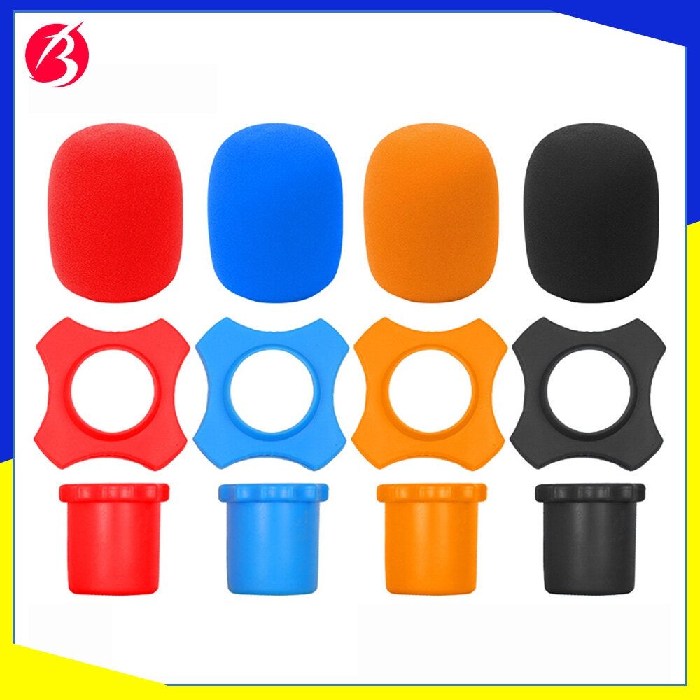 Shakeproof Anti-Rolling Wireless Handheld Microphone Protection Silicone Ring , Bottom Rod Sleeve Holder , Windscreen Foam Cover