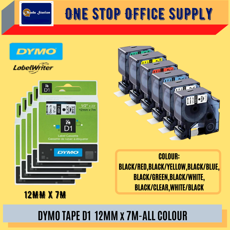 DYMO TAPE D1 12MM x 7M -ALL COLOUR