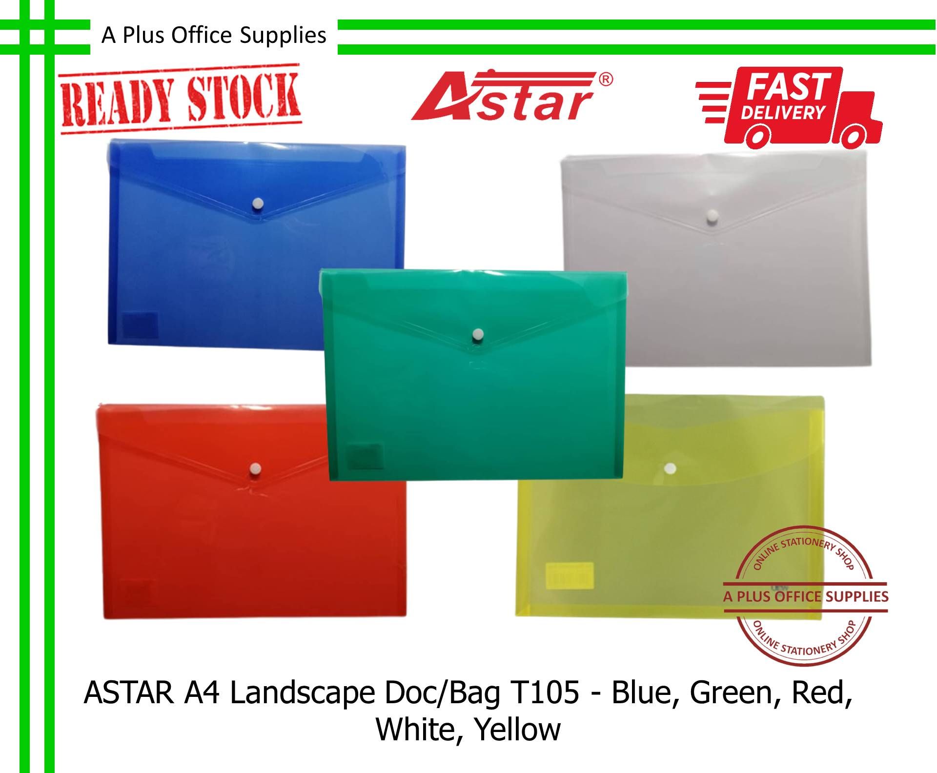 ASTAR A4 Landscape Document Bag T105 / Fail Dokumen - Blue, Green, Red, White
