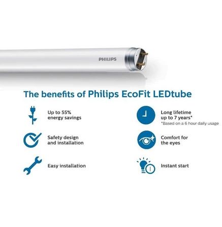 Philips Ecofit T8 LED Tube 8W 2ft Daylight 6500K Built in Starter