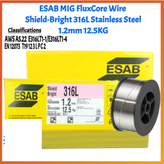 RIGHTWELL ESAB WELDING MIG FLUXCORE WIRE SHIELD-BRIGHT 316L STAINLESS STEEL 1.2MM 12.5KG (KOREA)