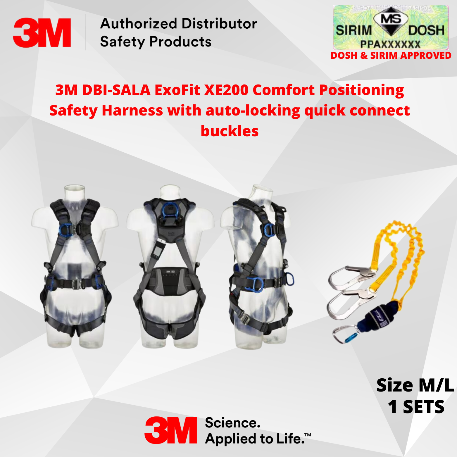 3Mâ„¢ DBI-SALAÂ® ExoFitâ„¢ XE200 Comfort Positioning Safety Harness, Size 2, (Model: 1112730)