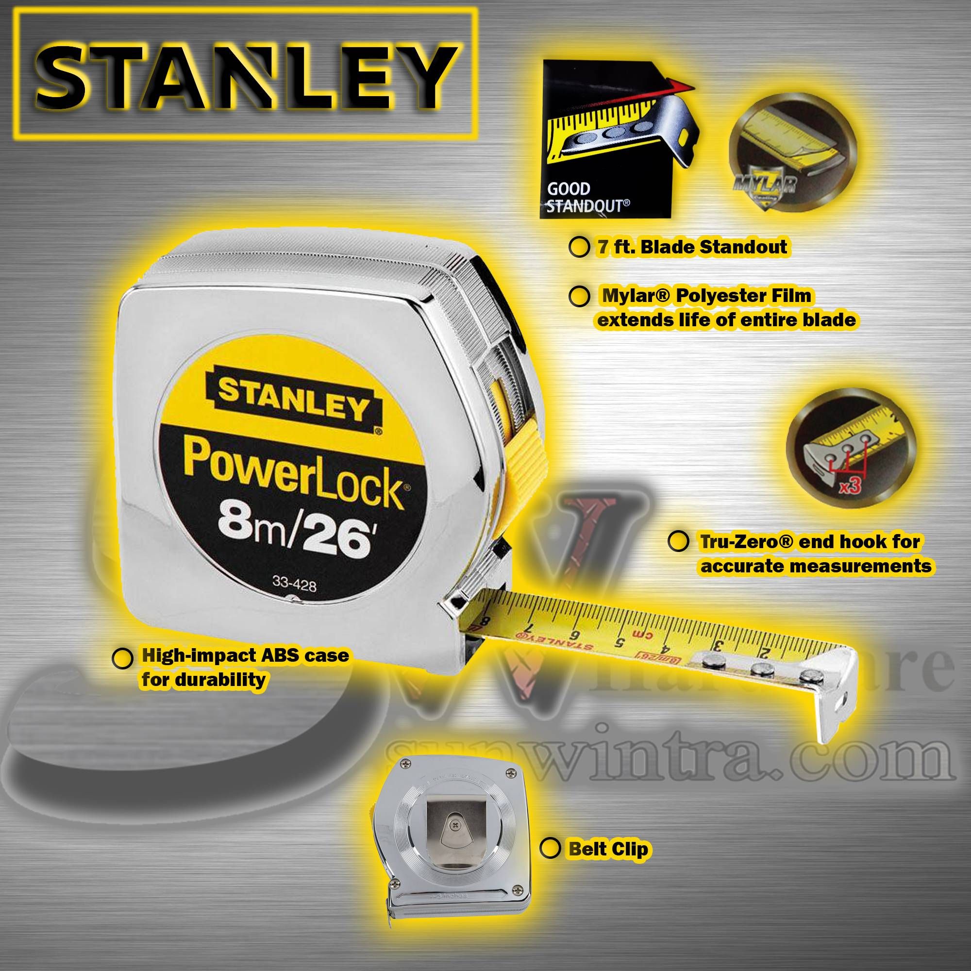 STANLEY 8M/26' POWERLOCK MEASURING TAPE