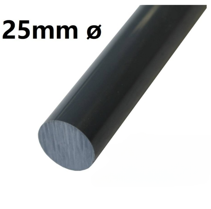 PTFE ROD BLACK 25MM DIAMETER CARBON FILLED PTFE (25MM X 1M L)