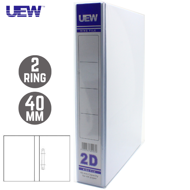 QP UEW PVC 2 Ring File A4 40mm White W/T Cover 2.25''