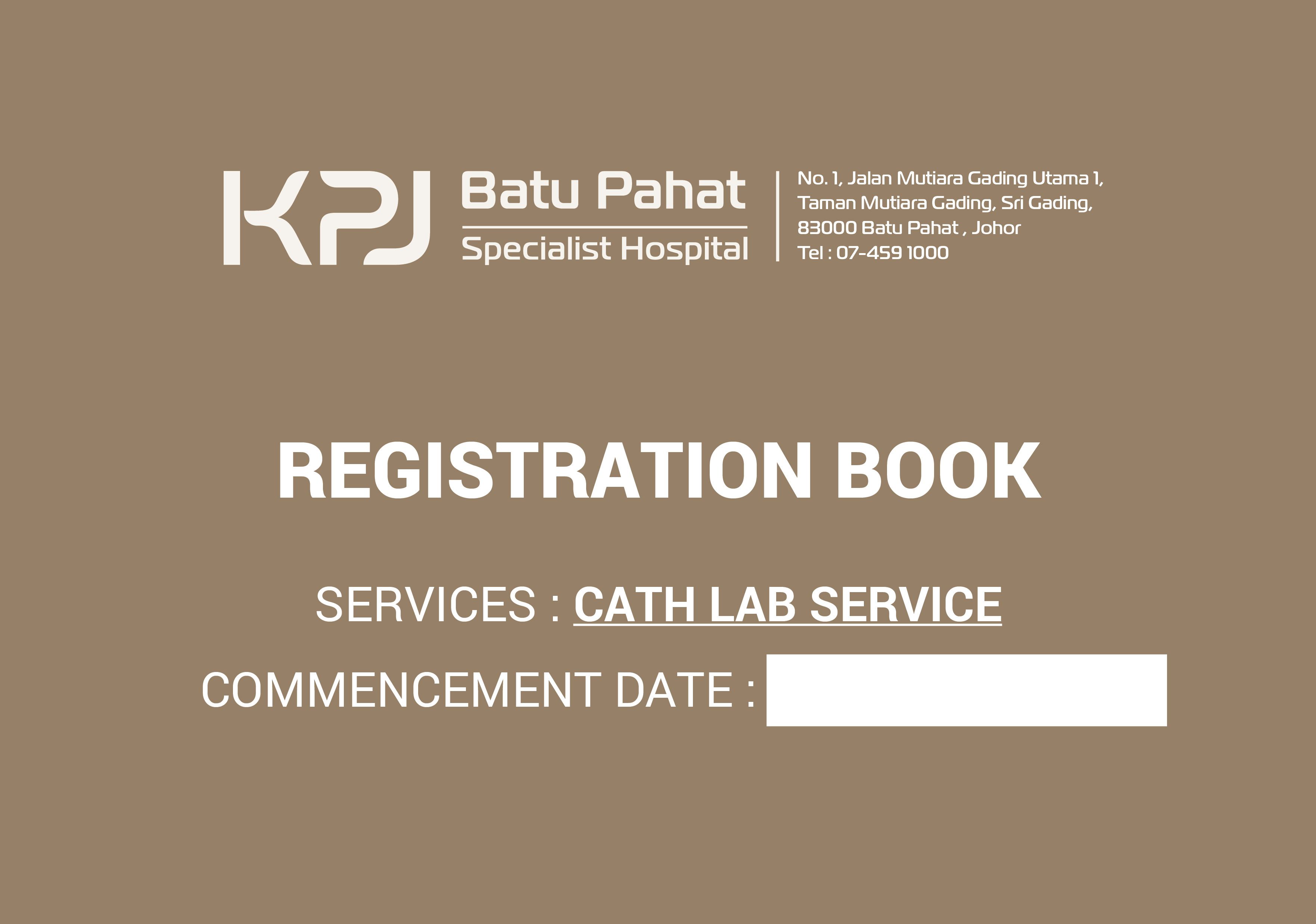 Hardcover Registration Book Cath Lab Service