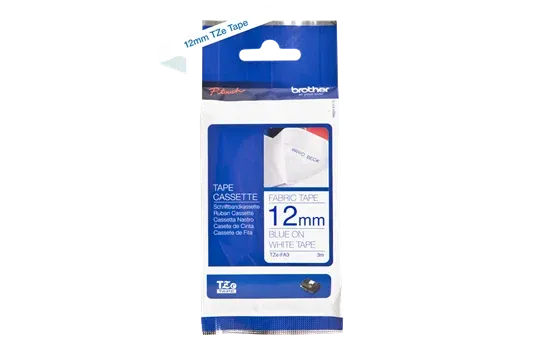 Brother TZe-FA3 Blue on White (12mm) Iron on Fabric Tapes