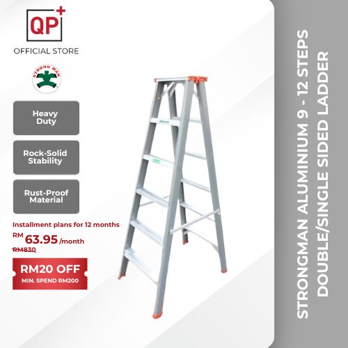[HEAVY DUTY] STRONGMAN ALUMINIUM 9 - 12 STEPS DOUBLE/SINGLE SIDED LADDER l TANGGA LIPAT l 梯子-DOUBLE SIDED,10 STEPS