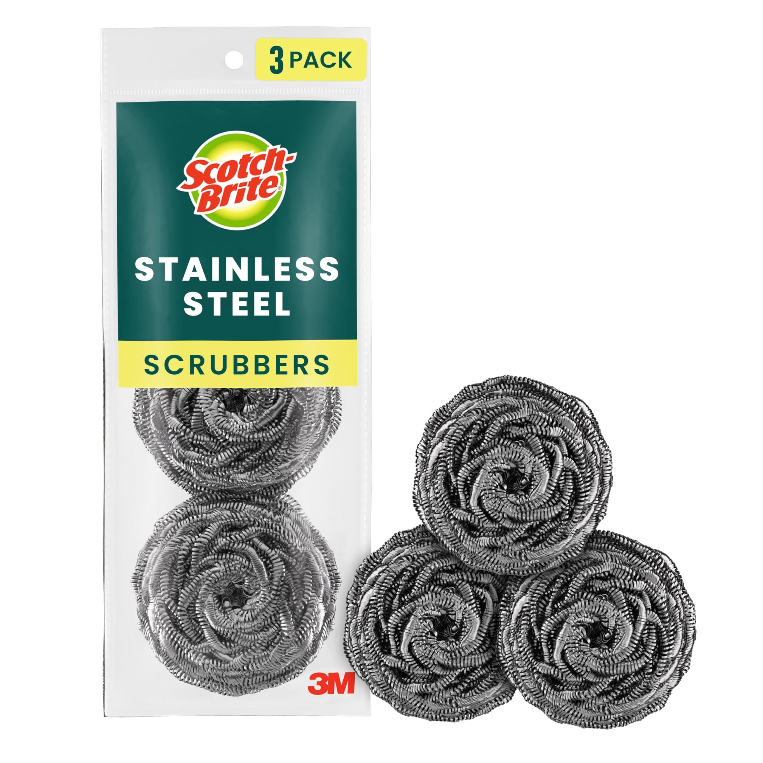 3M Scotch Brite Stainless Steel Spiral Ball / Metallic Scrubber / Scouring Ball / Penggosok Keluli Anti Karat / Cleaning Stains # Dish Washer # Heavy Duty # Cleaning Stubborn Stains # RS2666 ( KTT : 1 Pack @ 3 pcs )