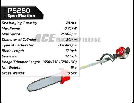OGAWA POLE SAW (PS280) 25.4CC Gasoline Pole Pruner Saw (12" Saw Chain)