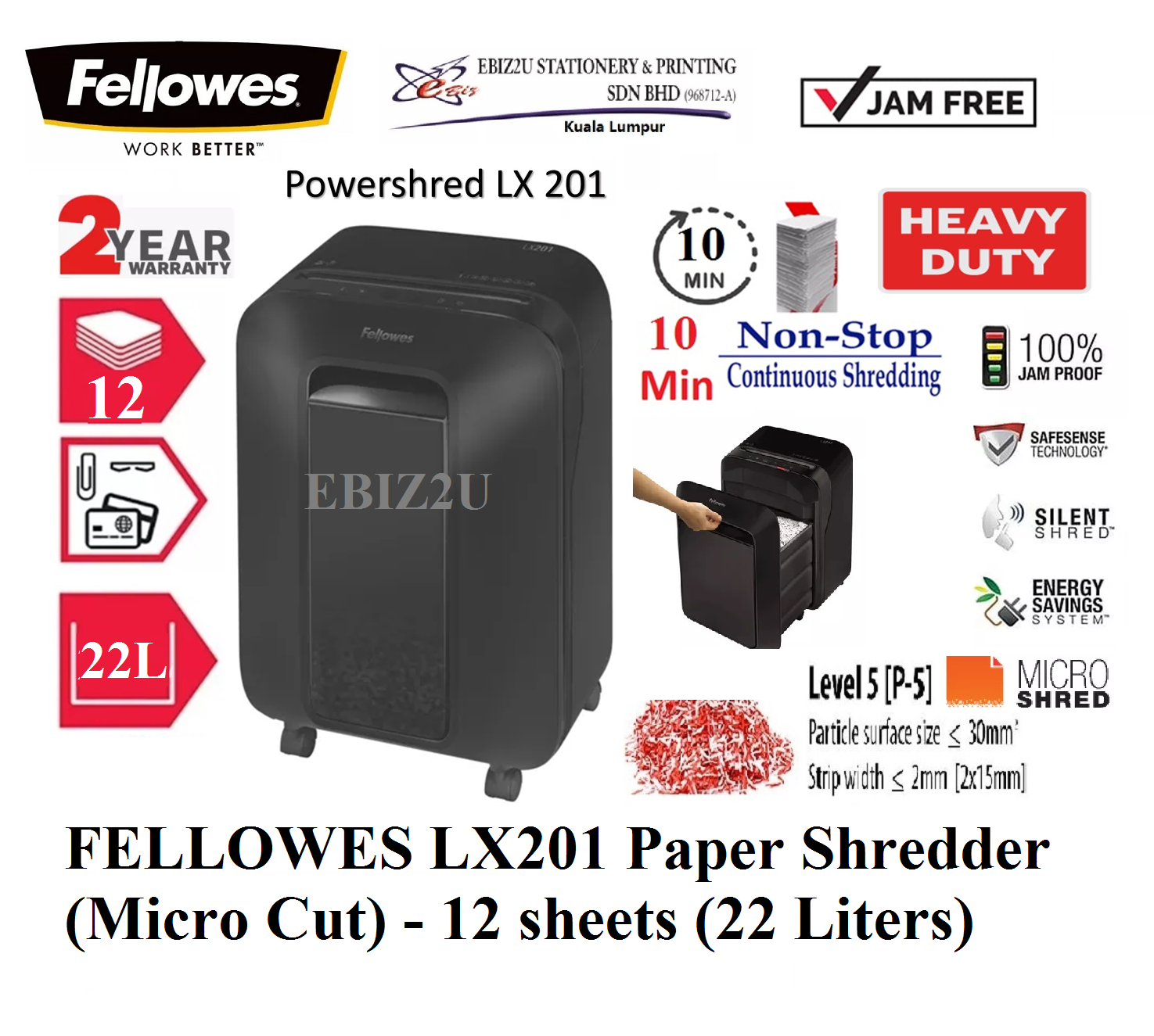 FELLOWES LX201 Paper Shredder (Micro Cut) - 12 sheets (22 Liters) (Paper Shredder, Shredder Machine, A4 Paper Shredder, Office Shredder, Mesin Penghancur Kertas, Heavy Duty Shredder, Heavy Duty Paper Shredder)