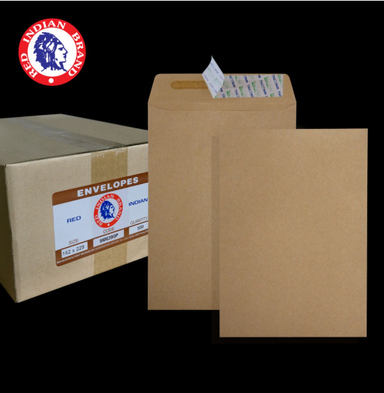6.375" X 9" RED INDIAN 90GM BROWN MANILA P&S POCKET ENVELOPE (500'S X 2 BOXES)