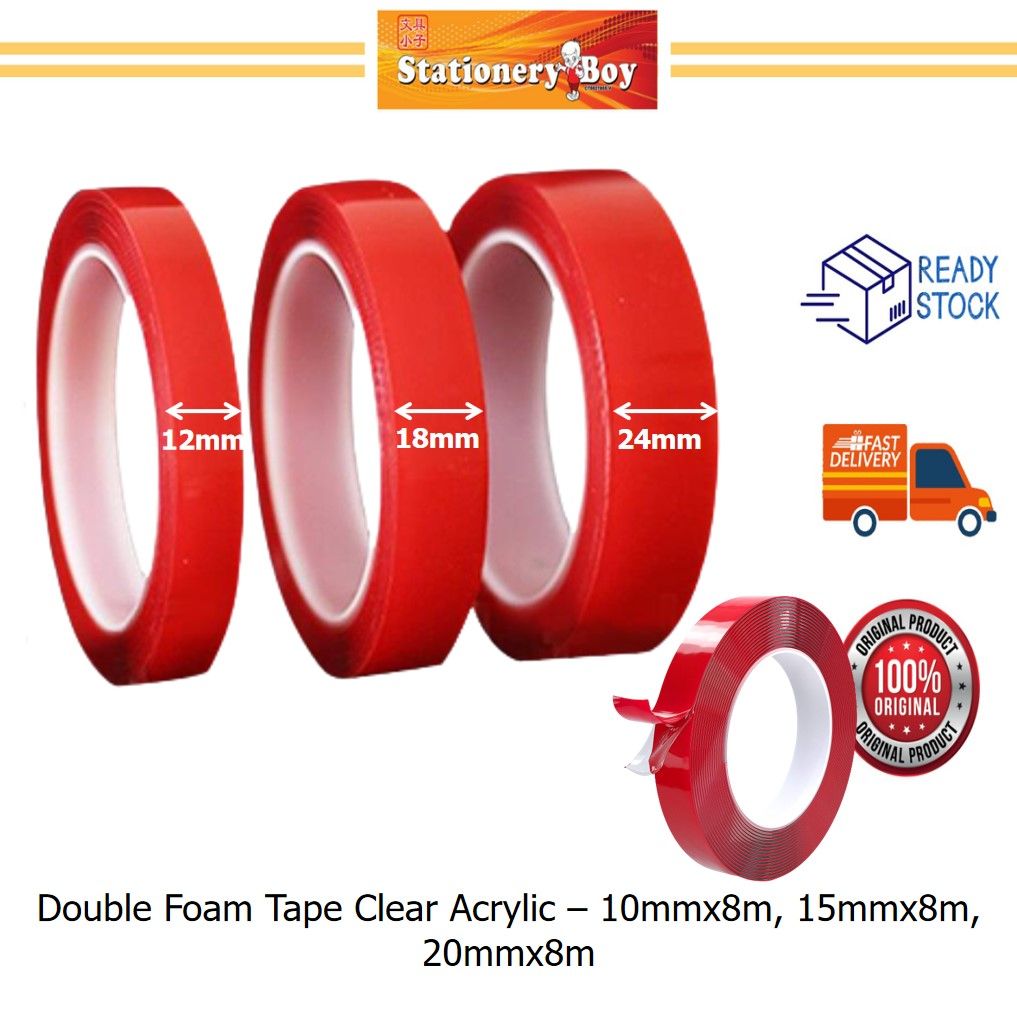 Double Foam Tape Clear Acrylic / Pita Pelekat Dua Belah - 10mmx8m, 15mmx8m, 20mmx8m