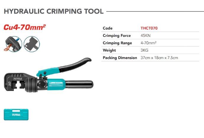 Total Hydraulic crimping tool + 45KN Crimping force + Hexagon Crimping + ACCESSORIES THCT070