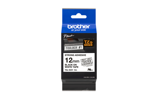 Brother TZe-S231 Black on White (12mm) Strong Adhesive Tapes