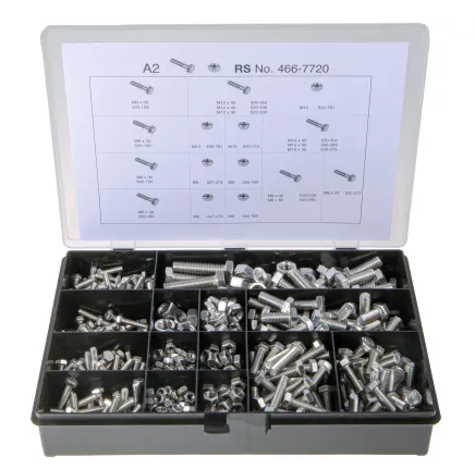 *RS PRO Stainless Steel 624 Piece Hex Drive Screw/Bolt & Nut Kit 466-7720