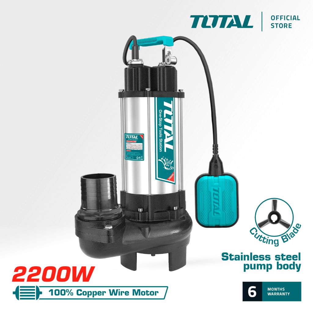 TOTAL SUBMERSIBLE PUMP FOR DIRTY WATE WITH BUILT-IN CUTTING BLADE + CONTROL BOX (2200W/3.0HP/PIPE 3") TWP7220026