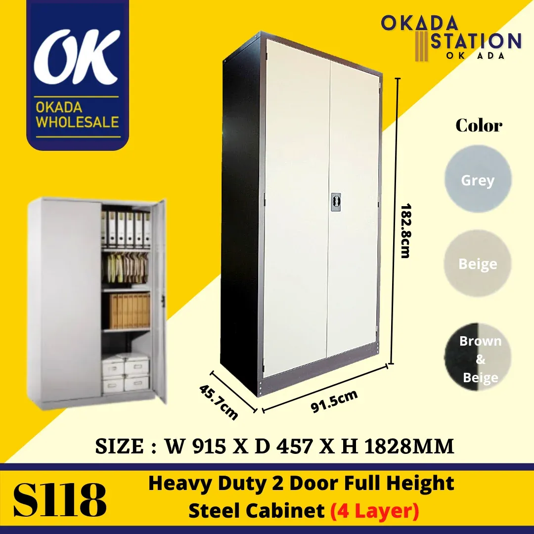 S118 Full Height Metal Cupboard With Steel Swinging Door (With 3 Adjustable Shelves) / Metal Cabinet / Cabinet / S118 / Full Height Cupboard