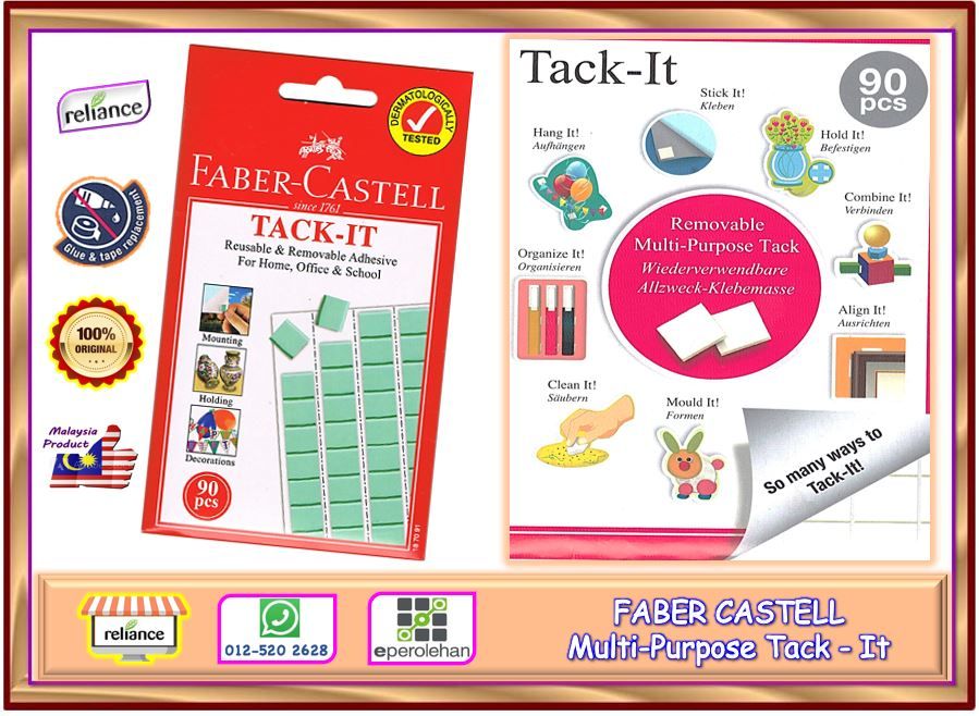 Faber Castell Tack-It / Multi Purpose Tack It / Reusable & Removable # Rubber Sticker # Pelekat Getah # Rubber adhesive # Rubber Glue # pack ( KTT : 1 Pack @ 90 pcs )