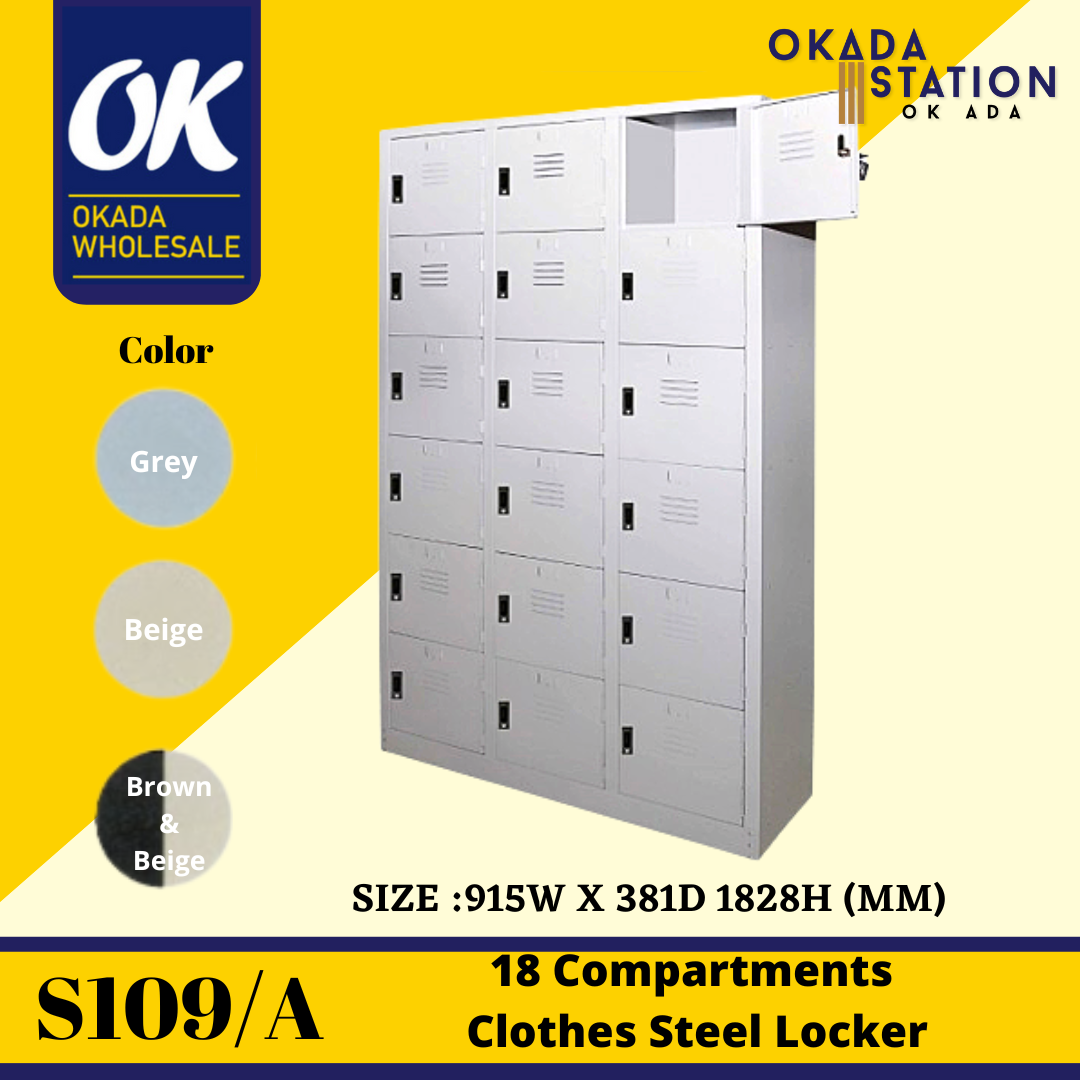 OK S109/A 18 Compartments Steel Locker / Compartment Locker / Metal Locker / Compartment Cabinet / Metal Cabinet / Cabinet / Steel Locker / 18 Door Cabinet / Locker / Drawer Cabinet