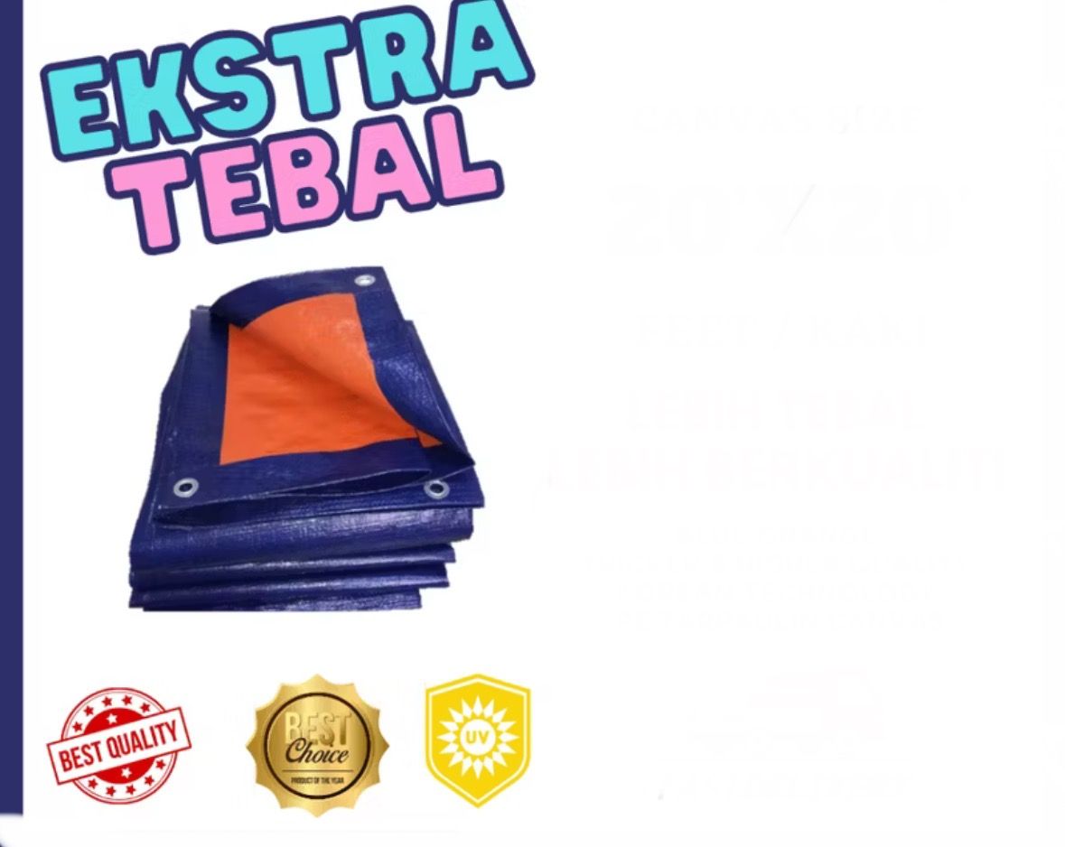 EKSTRA TEBAL 20X20FT Blue Orange Waterproof Canvas Tarpaulin Sheet Canopy Camping Kanvas Khemah