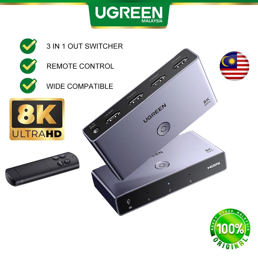 UGREEN HDMI 2.1 8K Switch 3 in 1 Out HDMI 2.1 8K Switch 3 in 1 Out with Remote Control 8K@60Hz 4K@120Hz Converter Splitter Switcher