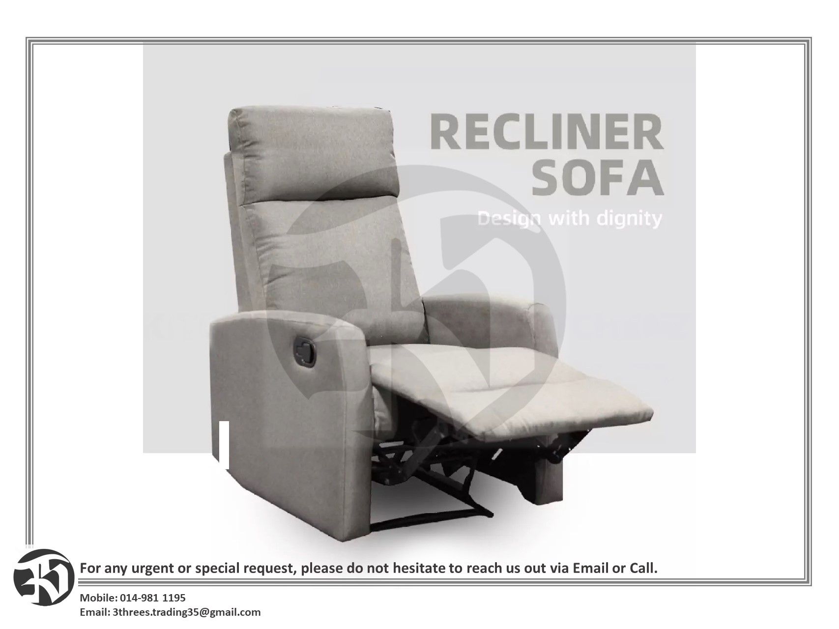 Modern / Elegant / Simple / Fabric Recliner Sofa 65(L) x 86(W) x 104(H) cm