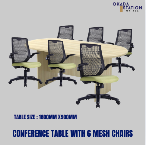 CONFERENCE TABLE WITH 6 MESH CHAIRS / TABLE SIZE : 1800MM / MEETING TABLE