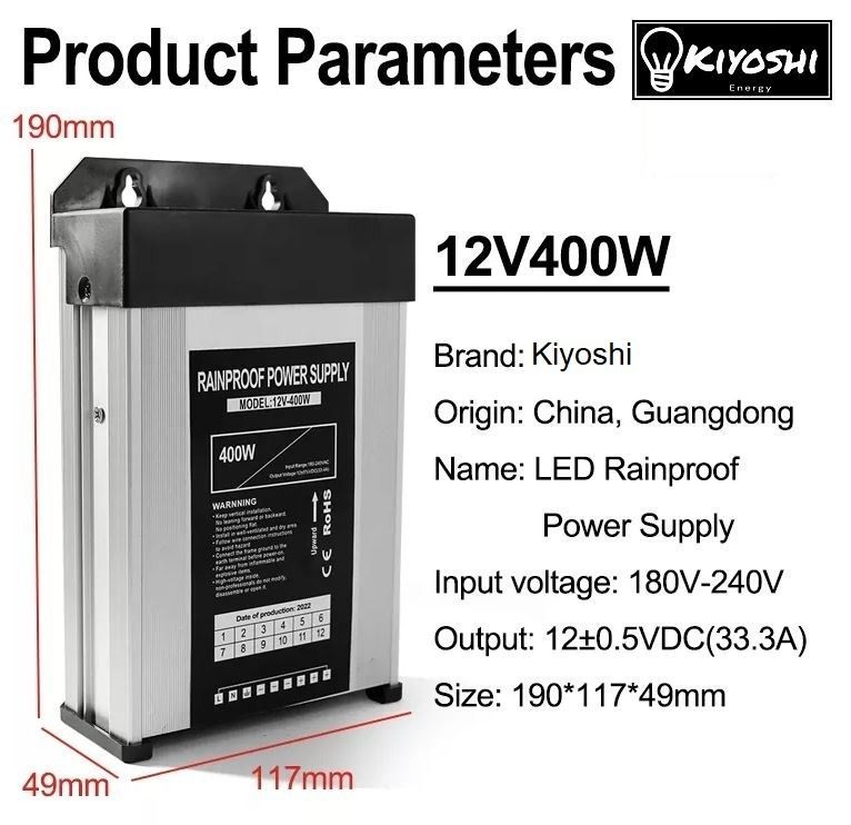 DC Power Supply 12v 400w Outdoor RAINPROOF LED CCTV with Build in Fan Industrial Grade Bekalan Kuasa