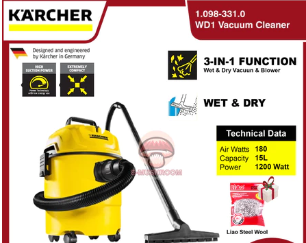 Karcher WD1 Classic Wet & Dry Multipurpose Vacuum Cleaner 1200W/15L