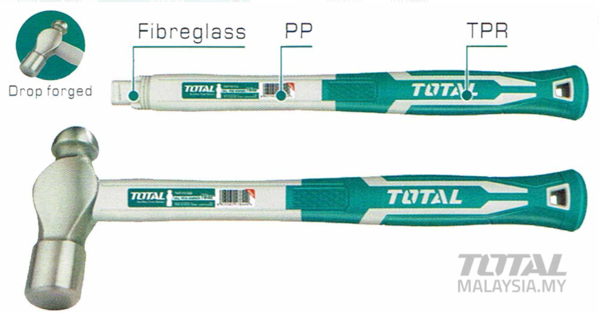TOTAL BALL PEIN HAMMER WITH FIBERGLASS HANDLE + RUBBER GRIP (1300G) THT74486