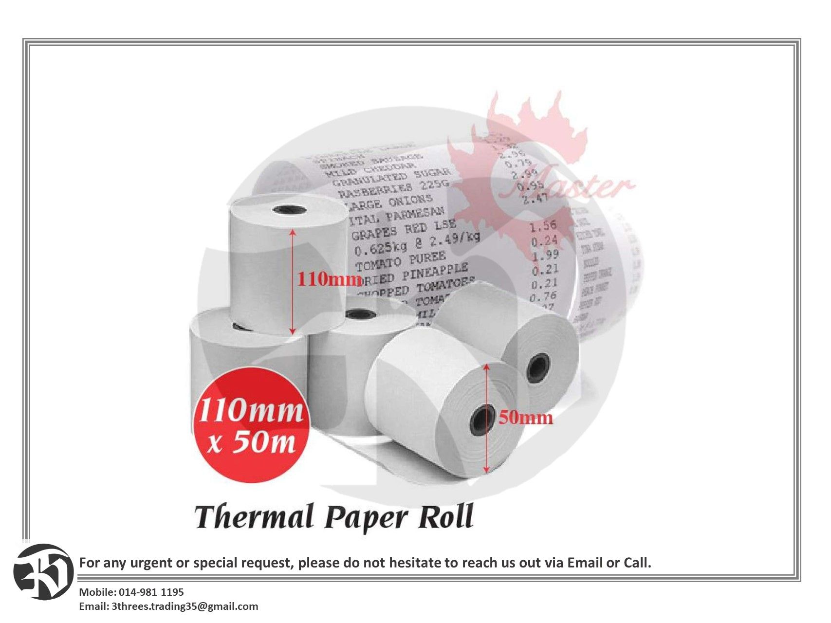 Cash Register Thermal Paper Roll (110mm x 50mm) 64 rolls/box