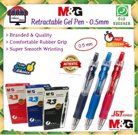 M&G Gel Pen - 0.5mm ( Black / Blue / Red ) / M & G Gel Pen # Super Smooth Writing # Warna Ink : Hitam / Biru / Merah # RP1018 ( KTT : 1 Kotak @ 12 Batang )
