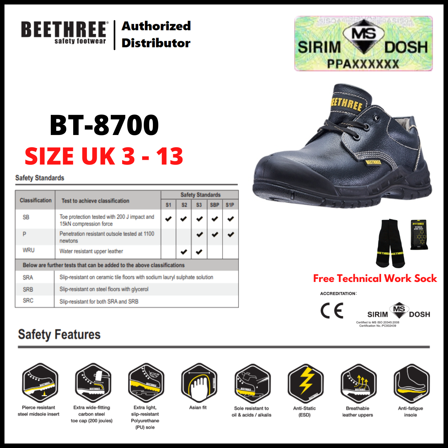 Beethree Safety Footwear BT-8700 4.5-inch Leather Laced Shoes