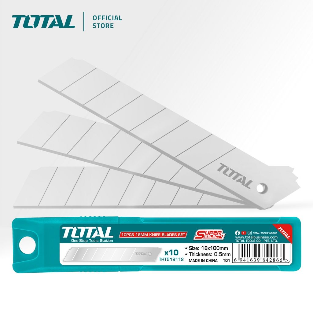 TOTAL KNIFE BLADE SET REPLACEMENT BLADES SUITABLE FOR SNAP OFF BLADE KNIFE (100MM X 18MM/10 PCS) THT519112