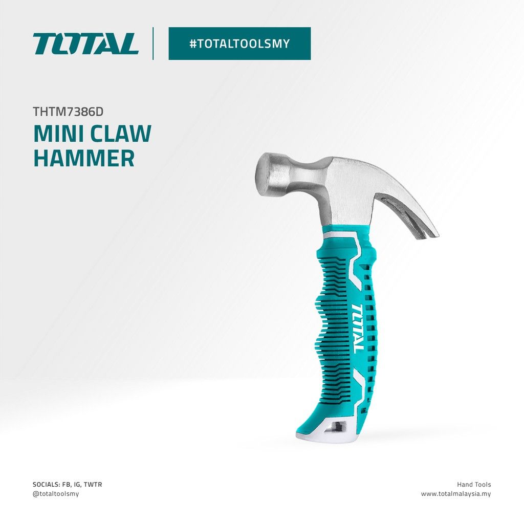 TOTAL MINI CLAW HAMMER EASIER AND MORE CONVENIENT IN TIGHT SPACES TO DRIVE AND REMOVE NAIL (220G) THTM7386D