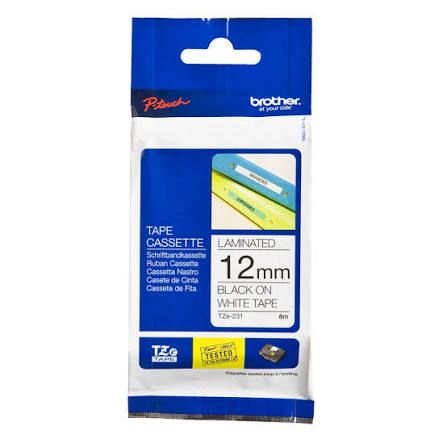 Brother Tape 12mm Black on White TZ231