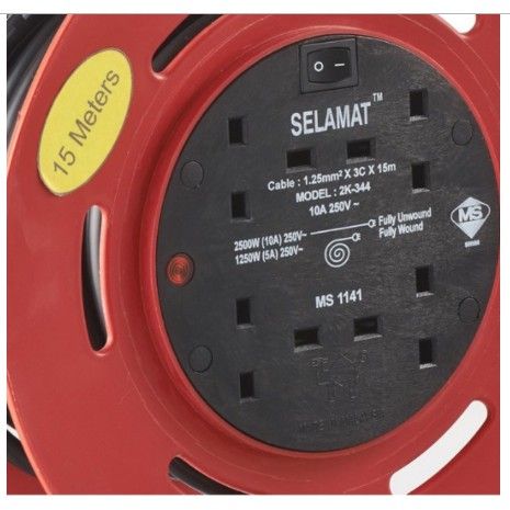 SELAMAT *SELAMAT 2K344-15M 4Gang Extension Industrial Type Portable Cable Reel - 15 Meter