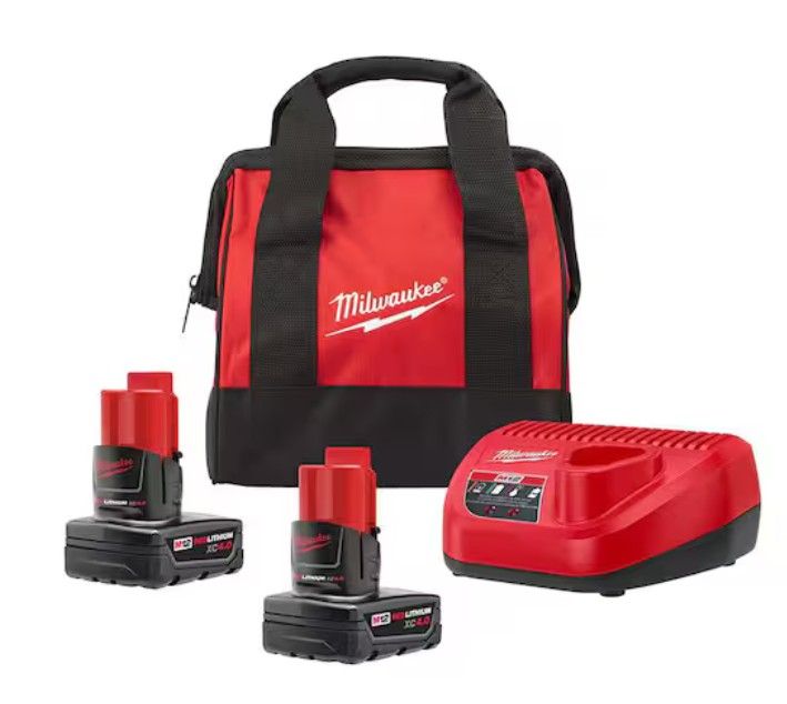 MILWAUKEE M12 Battery Combo Starter Pack / M12 Battery and Charger Set / Milwaukee Battery Set / Rechargeable Battery