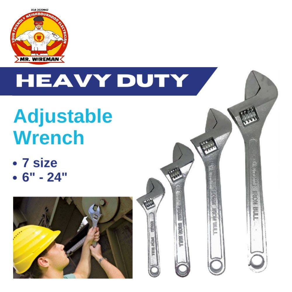 Iron Bull Adjustable Wrench / Spanar Hidup Heavy Duty / Adjustable Spanner (150 - 600mm) (6" - 24")